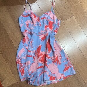 Aritzia Floral Blue and Red Spaghetti Strap Dress